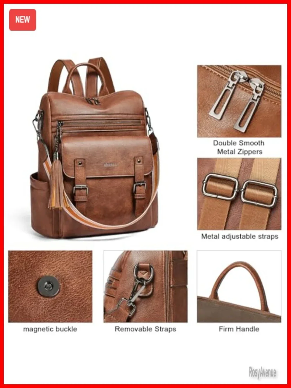 Vegan Leather Convertible Backpack Purse Women Water Resistant Laptop Shoulder